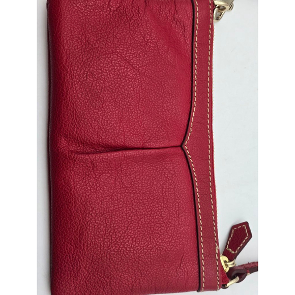 Women's Dooney & Bourke Red Leather Wristlet Clutch One Size Beige Stitching - Picture 7 of 10